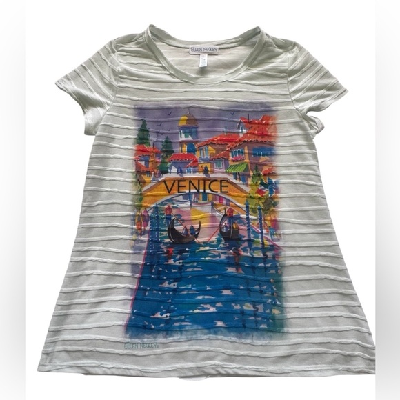 Ellen Negley Knit Short Sleeve Venice Italy Art & Soul Canal Blouse Size Medium - Picture 7 of 12